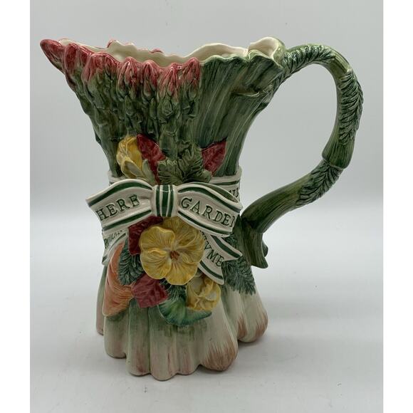 Fitz and Floyd Herb Garden pitcher 1996 asparagus and vegetables 1.25 Qt #2181 - Picture 1 of 8